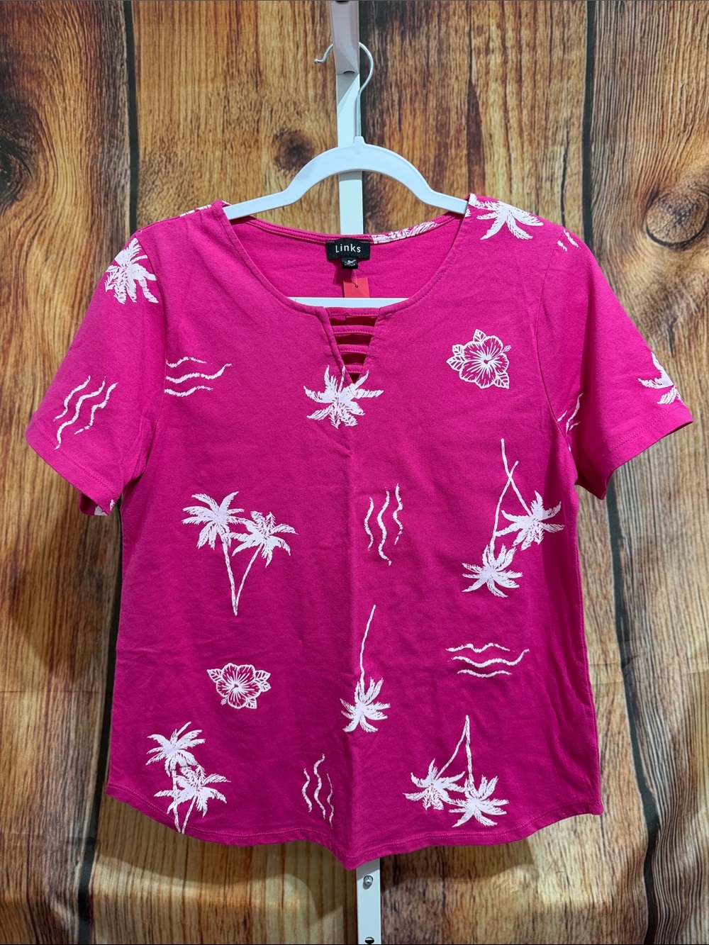 Links Palm Tree Tropical Lattice Blouse Size S
